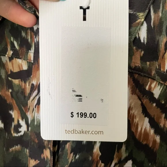NWT Ted Baker London Evrett Lantern Sleeve Jungle Print Top, Khaki/Multi Size 4